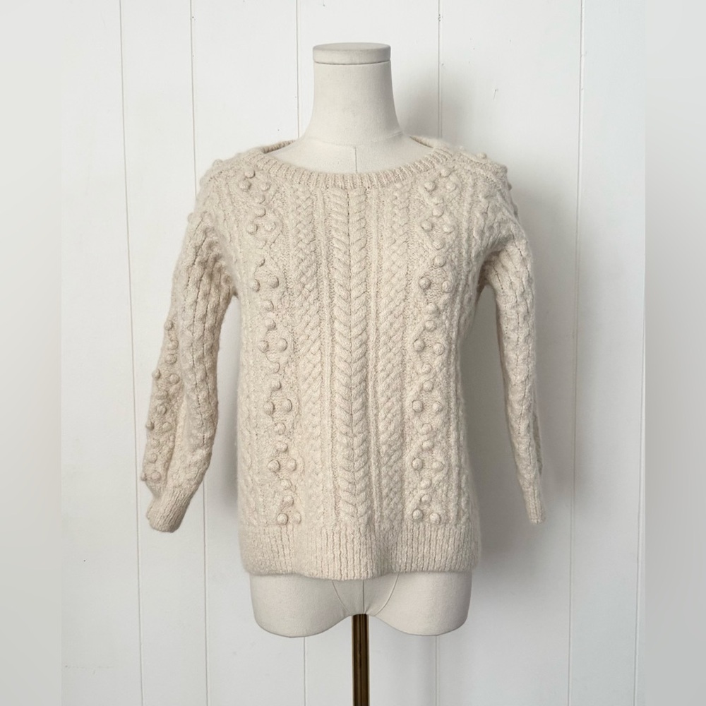 Étoile Isabel Marant Vintage Cable Knit Textured Pom Pom Sweater Cream Sz 3